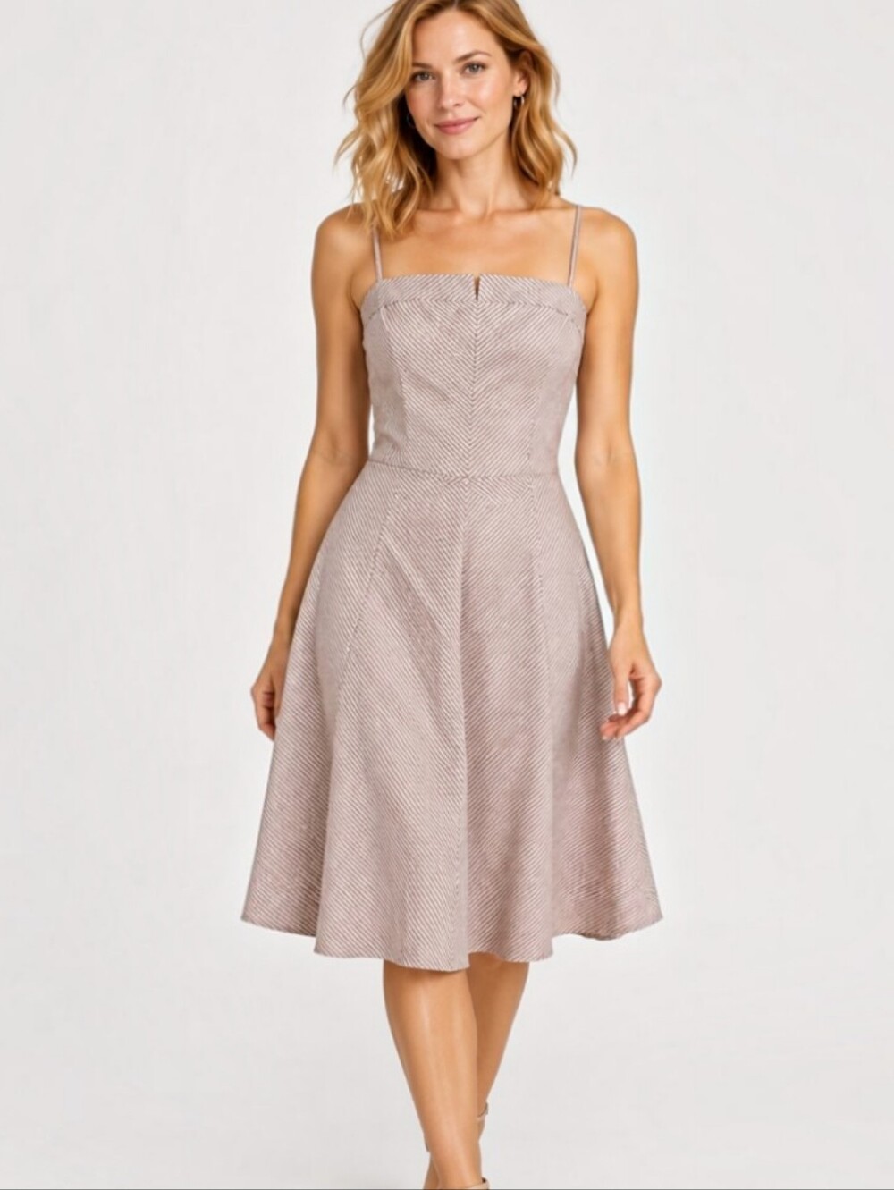 Isaac Mizrahi White & Mauve Striped Fit & Flare Dress Size 6